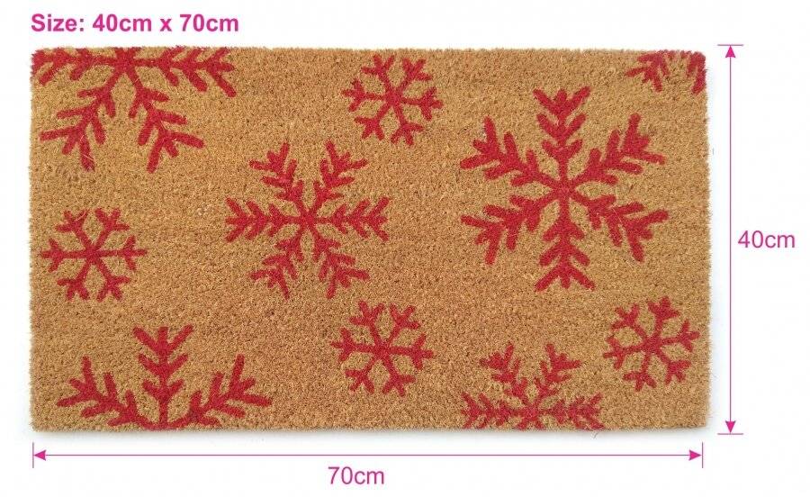 Snowflake Decorative Coir and PVC Backed Door Mat - Natural & Red