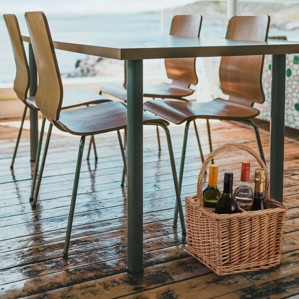 Square Willow Bottle Basket with Long Carry Handle & Four Sections