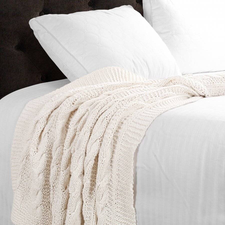 EHC Super Chunky Large Hand Knitted Cotton Throw, Cream,140 x 200 cm