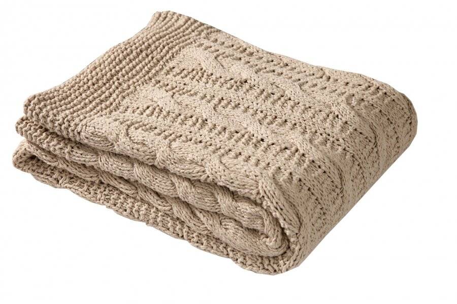 Super Chunky Large Hand Knitted Cotton Throw, Linen - 140 x 180 cm