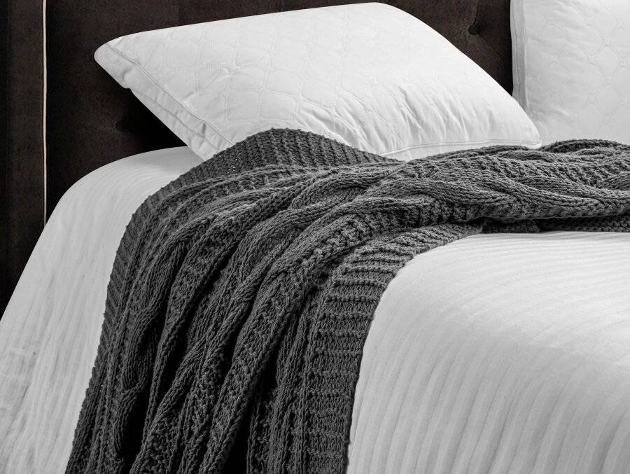 EHC Super Chunky Large Hand Knitted Cotton Throw, Smoke - 140 x 180 cm