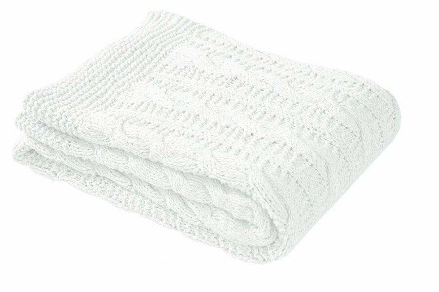 Super Chunky Large Hand Knitted Cotton Throw, White - 140 x 200 cm