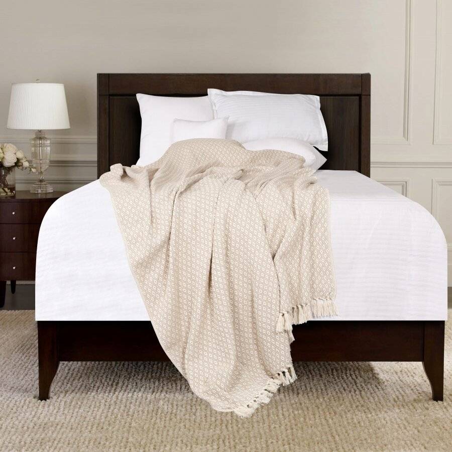 Super Soft Cotton Large Throw For 2 Seater Sofa or Double Bed - Beige
