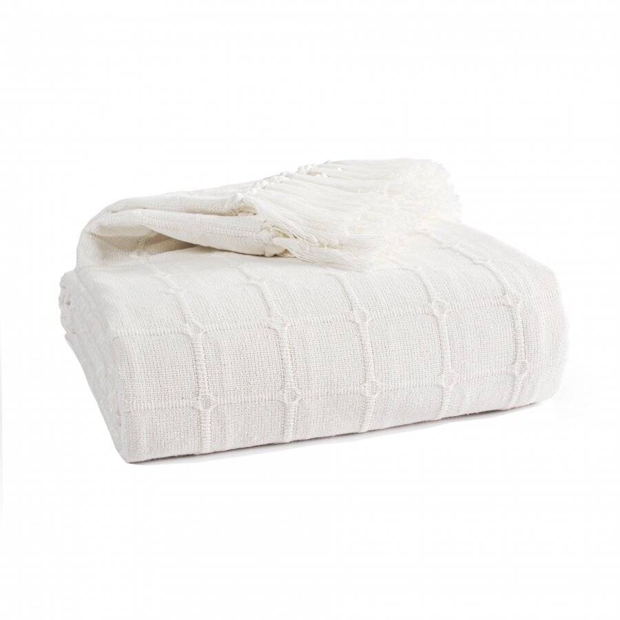 Cotton Woven Batten Throw Ivory Elite Housewares