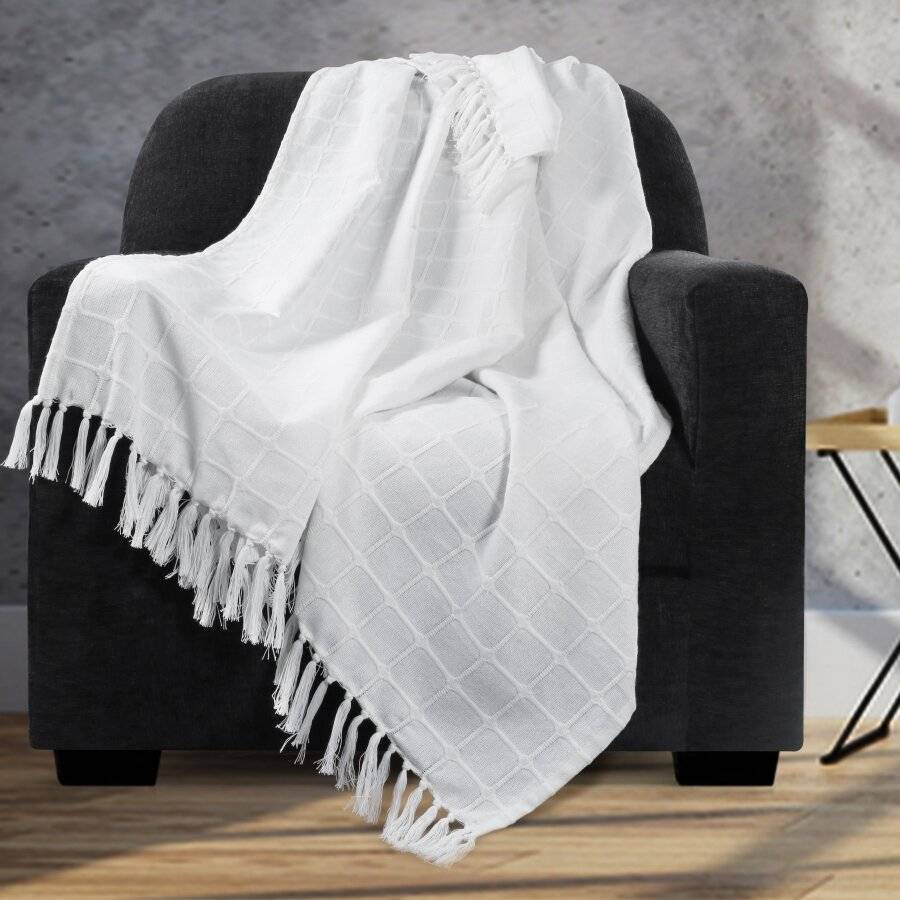Superior Quality Cotton Woven Batten Throw, King Size - Ivory