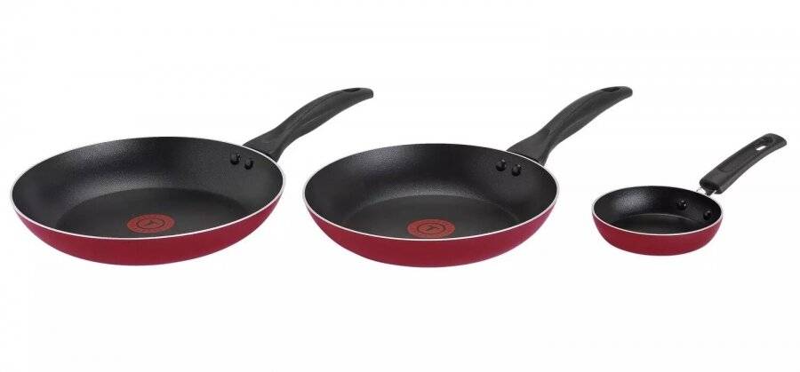 Tefal 3 Pcs Aluminium Frying Pan Set Non-stick Coating Easycare - Red