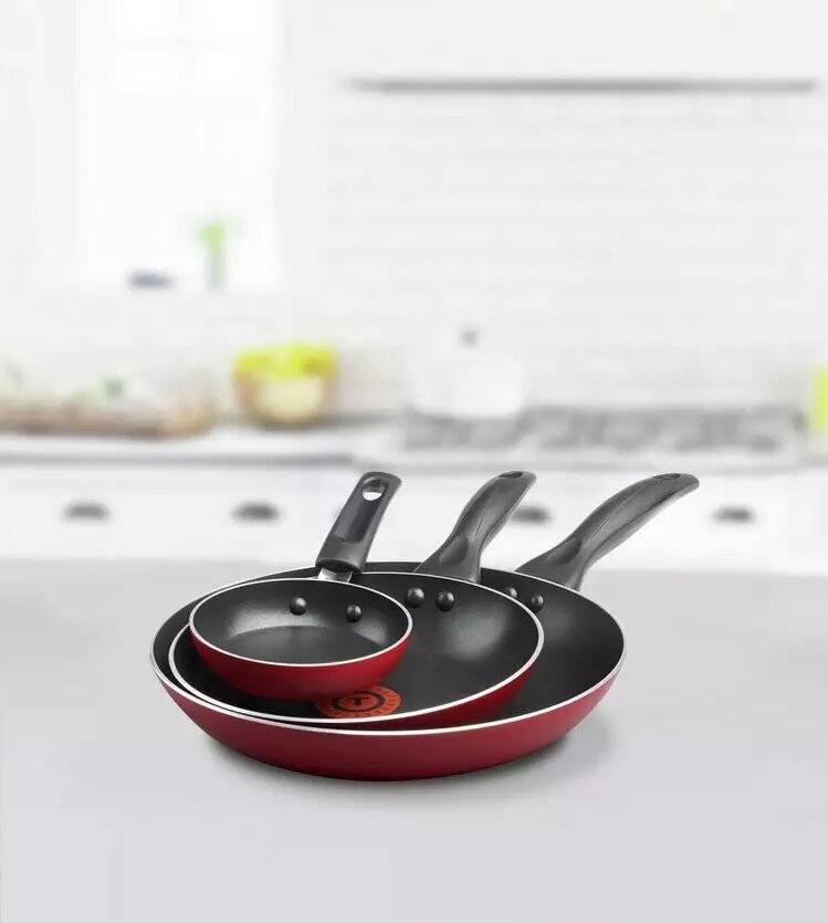 Tefal 3 Pcs Aluminium Frying Pan Set Non-stick Coating Easycare - Red