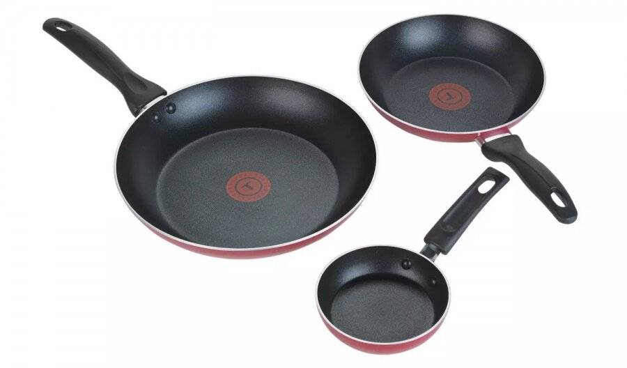 Tefal 3 Pcs Aluminium Frying Pan Set Non-stick Coating Easycare - Red