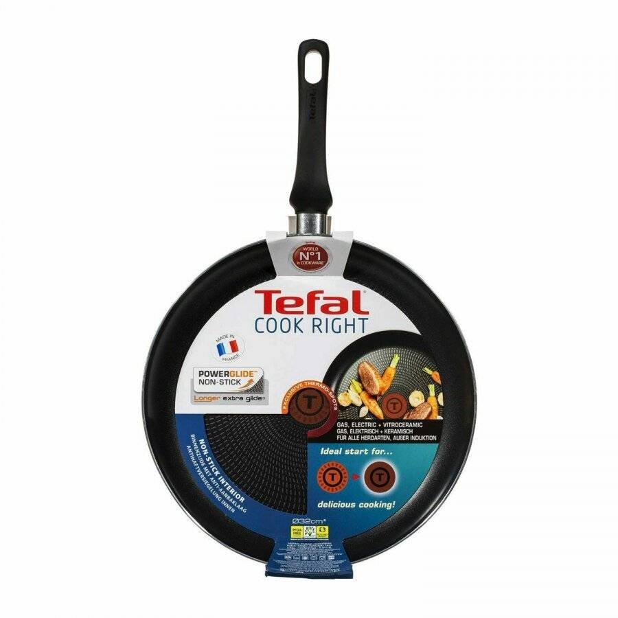 Tefal 32cm Cook Right Fry Pan With Thermospot, Aluminium - Black