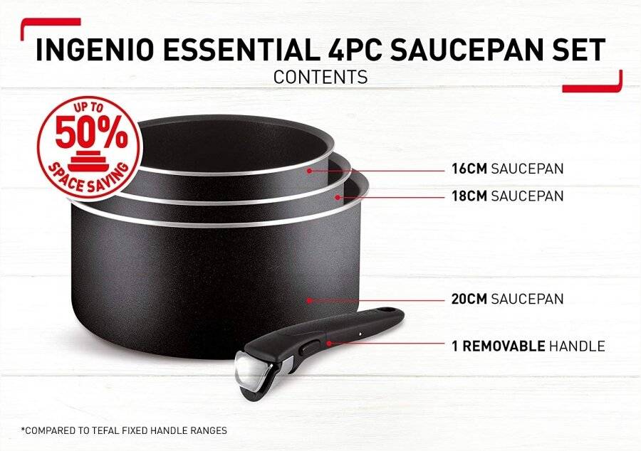 Tefal 4 Piece Ingenio Essential Nonstick Saucepan Cookware Set