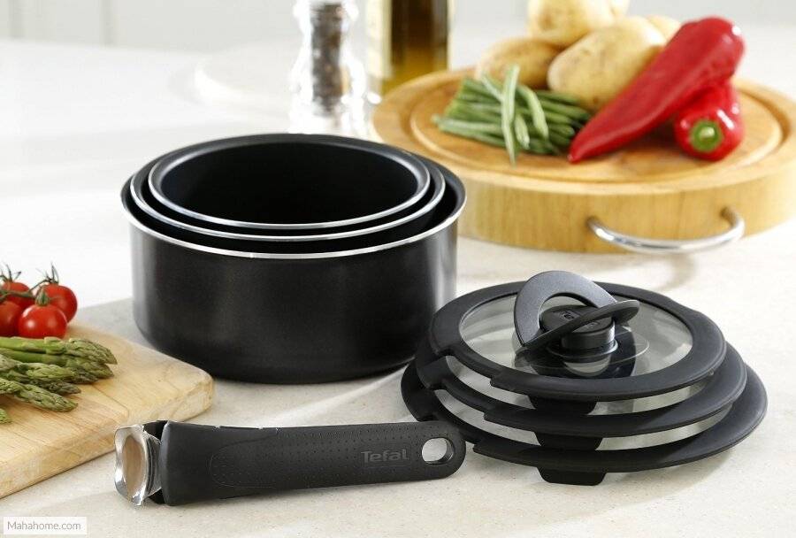 Tefal 7-Piece Sauce Pan Set with Lids,Black