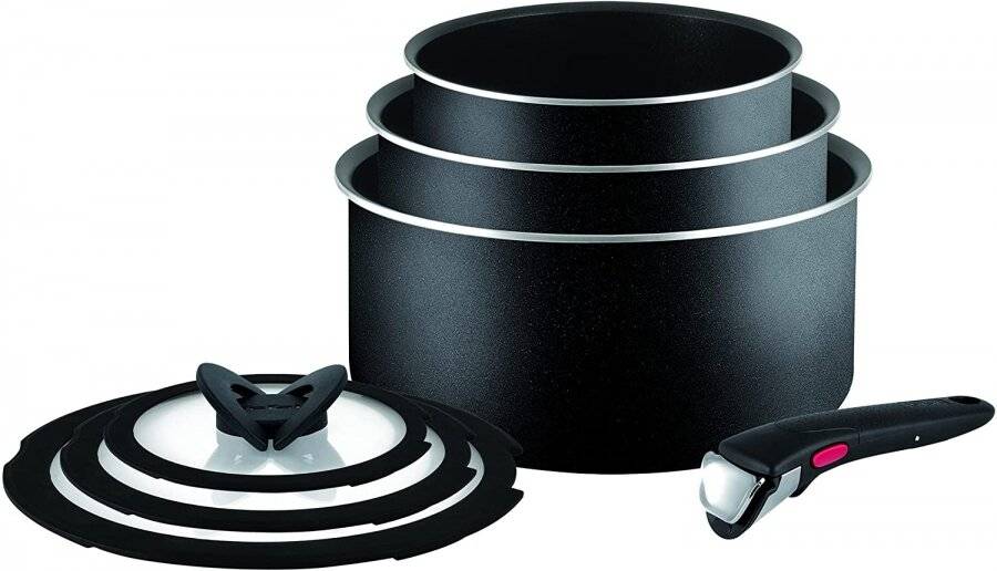 Tefal 7 Piece Ingenio Essential Saucepan Set With Lids, Black