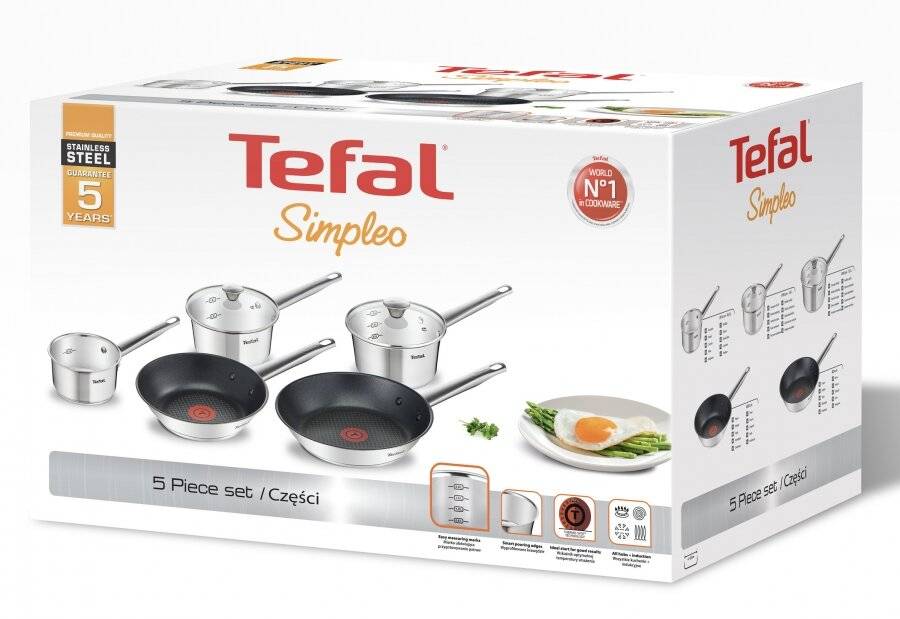 Tefal B815S544 Simpleo Stainless Steel, 5 Piece Pots Induction Set