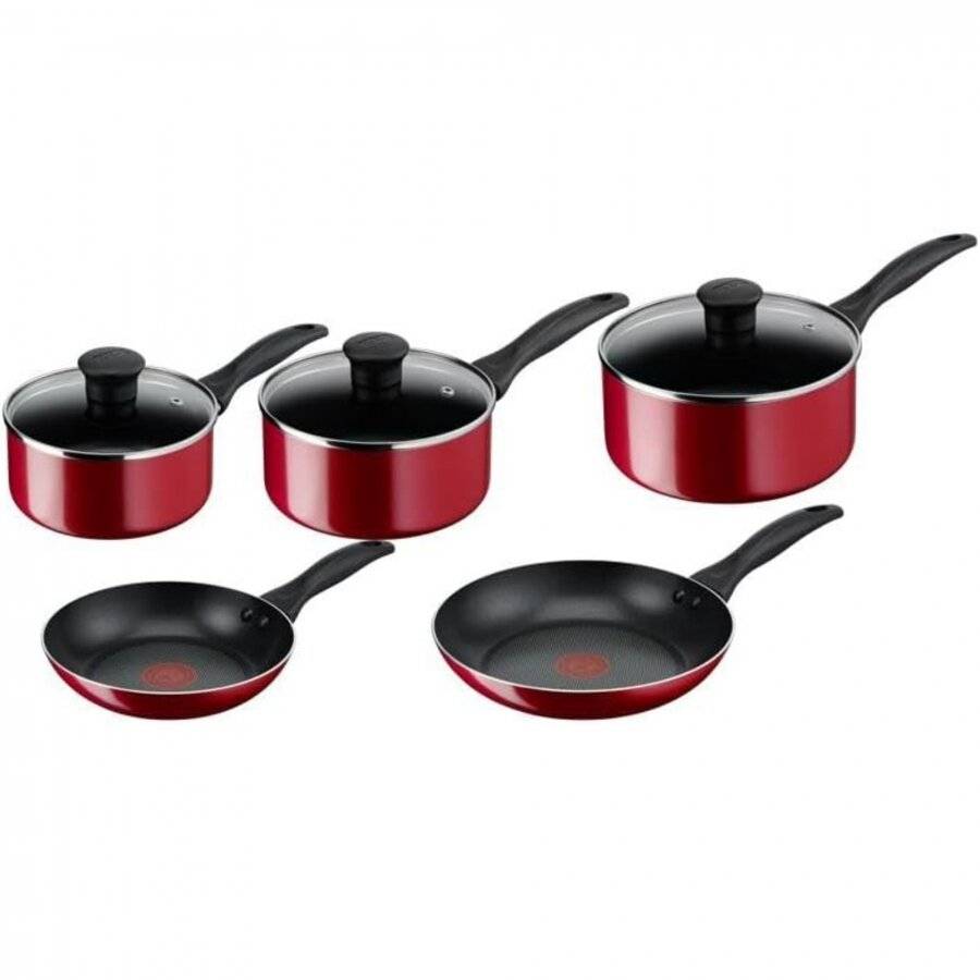 Tefal Bistro B097S544 5 pcs Non-stick Cookware Pots & Pan Set, Red