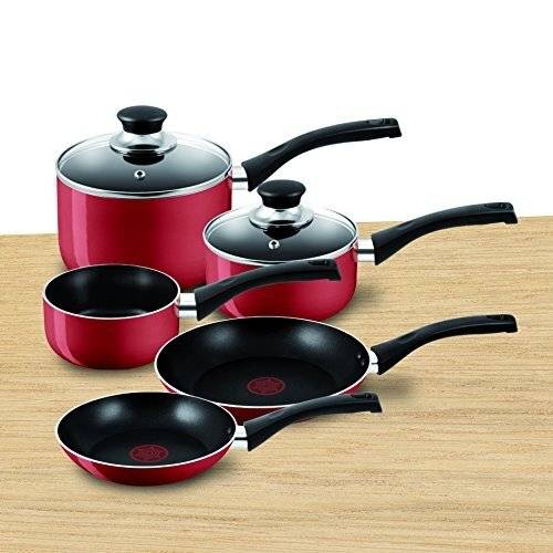 Tefal Bistro Thermo Spot  5-Piece Nonstick Cookware Set - Red