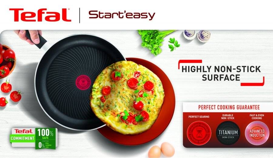 Tefal C2670453 Start Easy Induction Frying Pan, Black, 24 cm