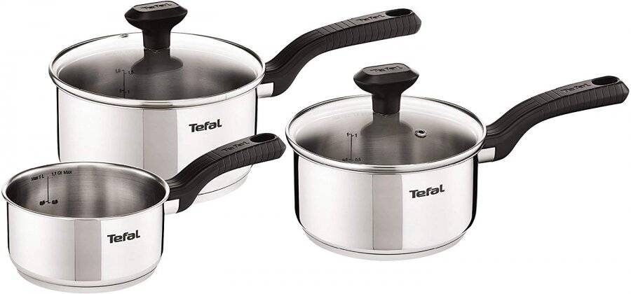 Tefal ComFort Max Stainless Steel Saucepan Set, 3 Pieces - Silver