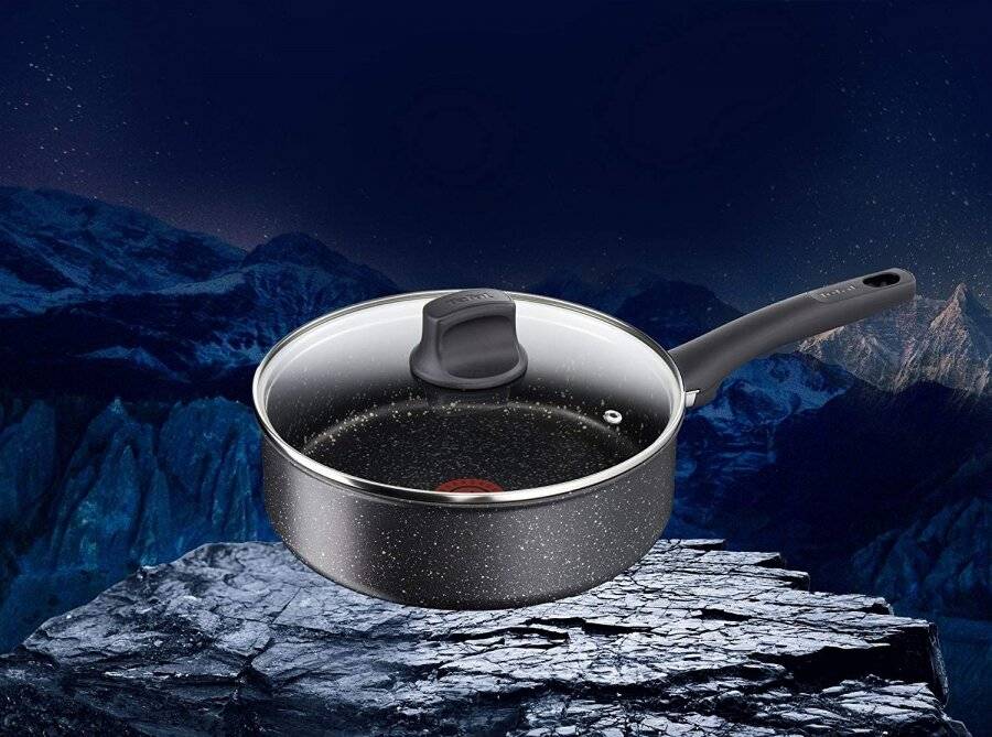 Tefal Everest Stone Saute Pan With Lid, Aluminium Effect - 24cm