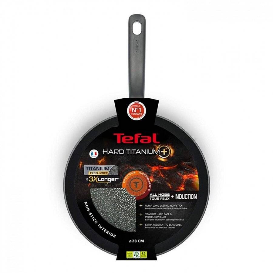 Tefal Hard Titanium+ Nonstick Induction Frying Pan - 28 cm, Black