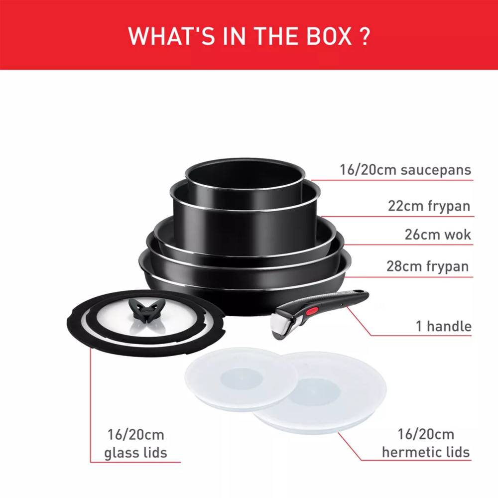 Tefal Ingenio 10pc Non-stick Cookware Induction Pots & Pans Set, Black