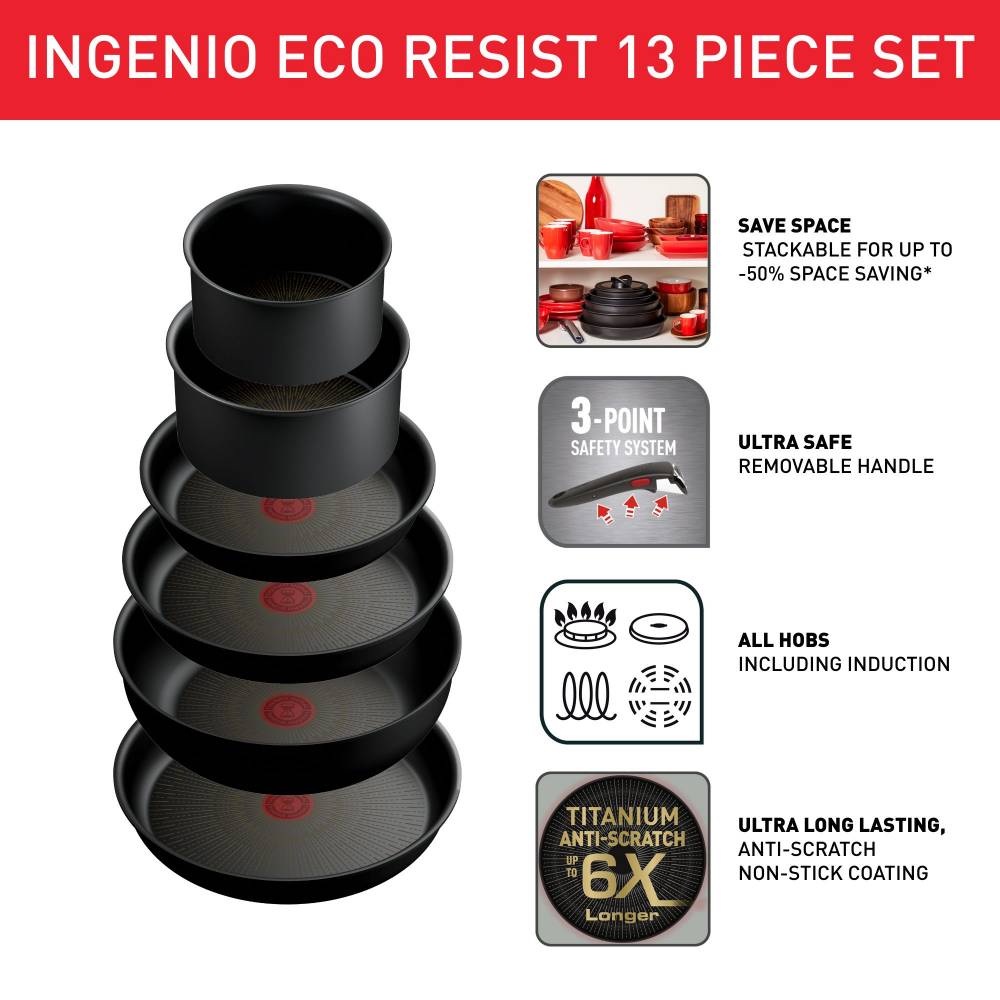 Tefal ingenio Eco Resist 13 pcs Induction Safe Non-stick Cookware Set