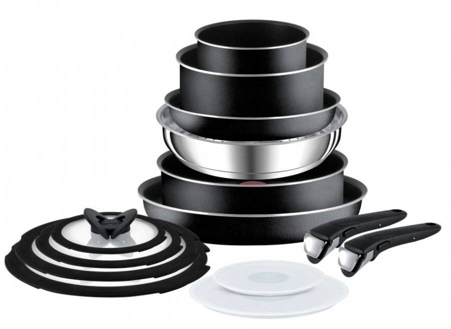 Tefal Ingenio Essential 14 PCs Nonstick Saucepan and Frypan Set, Black