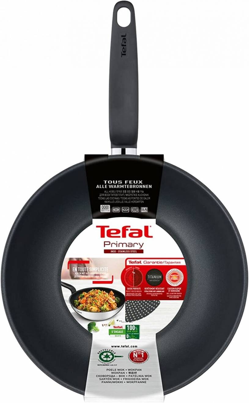 Tefal Primary Stainless Steel Non Stick Induction Wok Pan, 28 cm