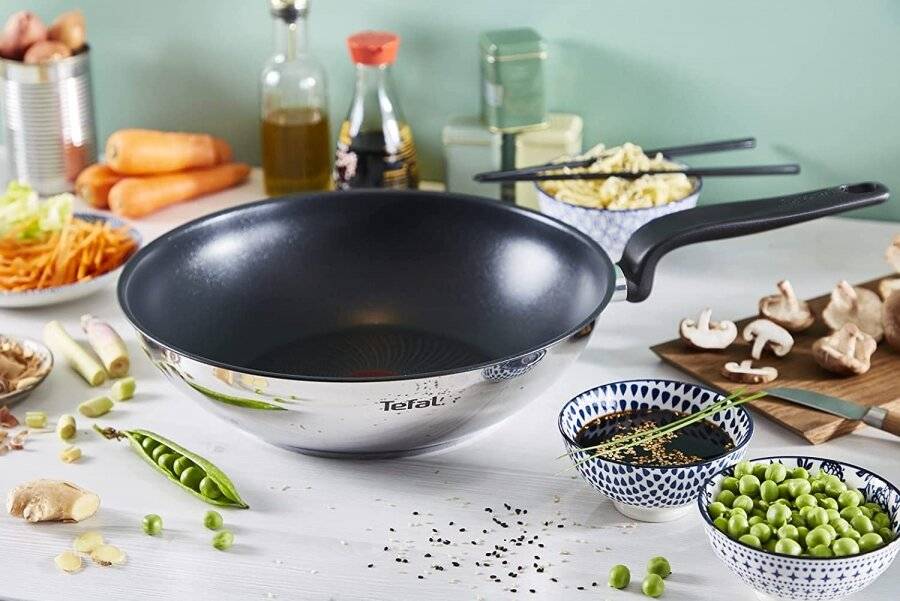 Tefal Primary Stainless Steel Non Stick Induction Wok Pan, 28 cm