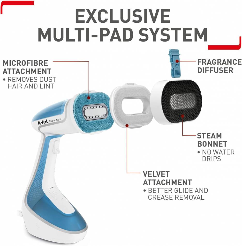 Tefal Pure Tex 4-in-1 DT9530G0 Handheld Garment Steamer, 1700 W, Blue