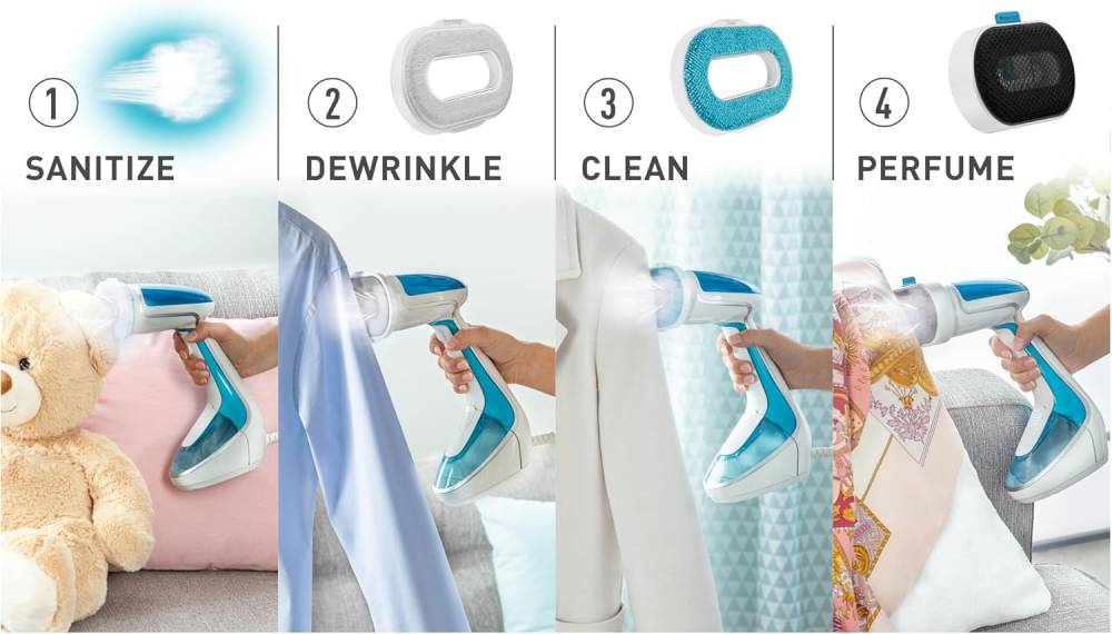 Tefal Pure Tex 4-in-1 DT9530G0 Handheld Garment Steamer, 1700 W, Blue