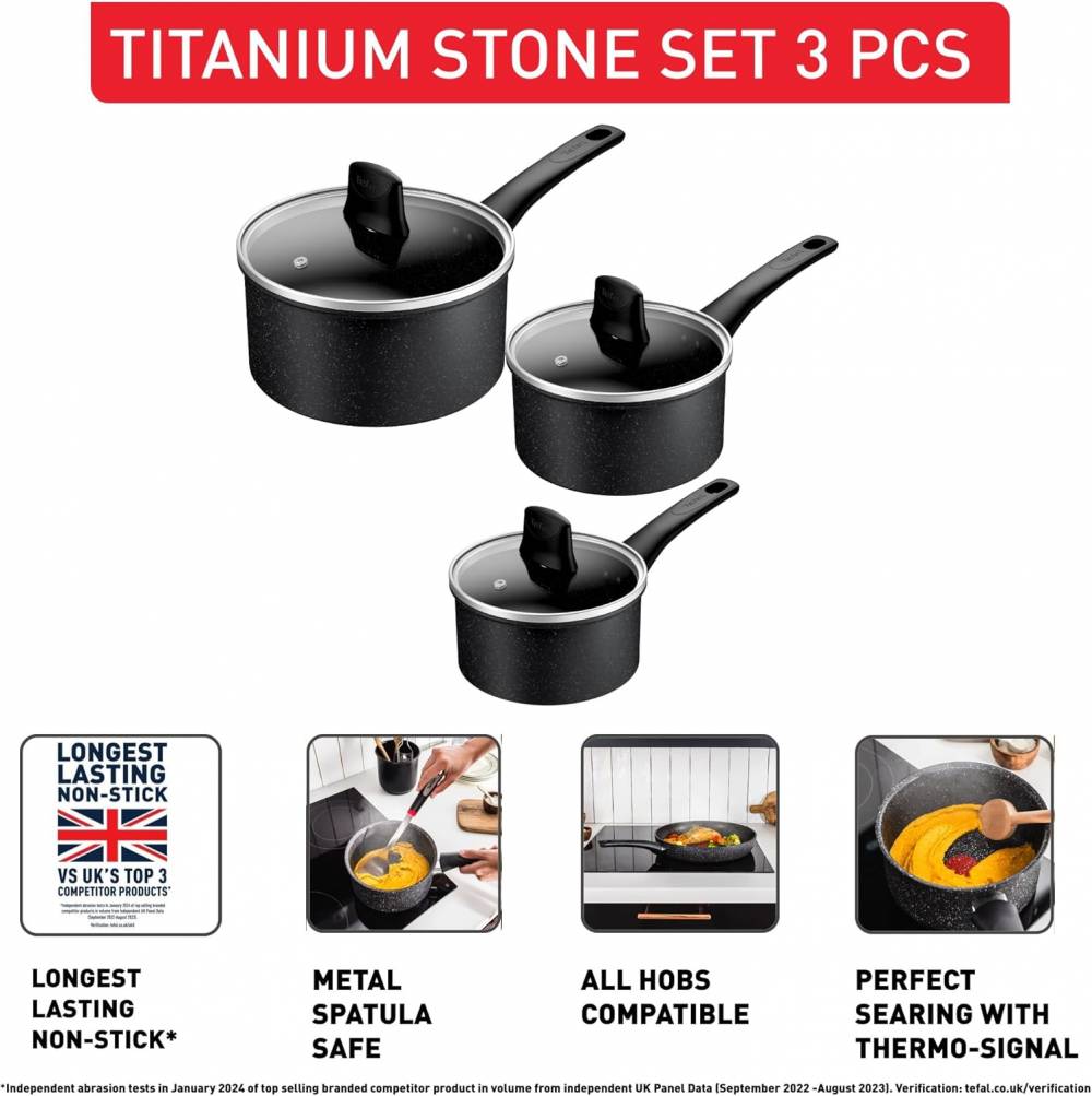 Tefal Titanium Stone E105S345 Induction Non-Stick 3pc Cookware Set