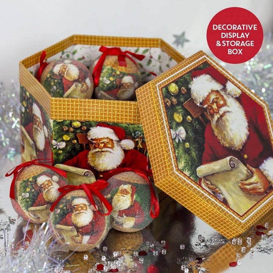 The Christmas Workshop 14-Piece 75 mm Santa Design Decoupage Baubles