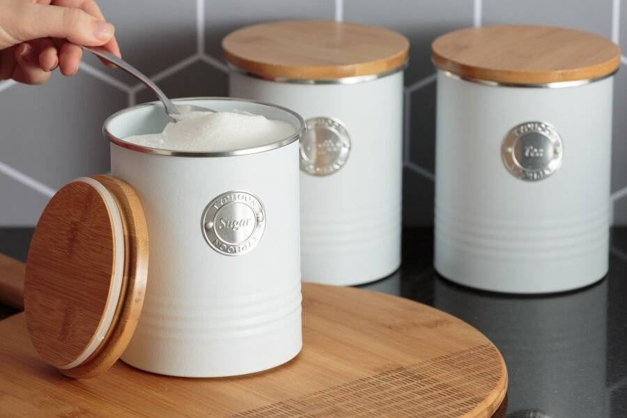 white enamel tea coffee sugar canisters caravan camping kitchen storage tins jar 