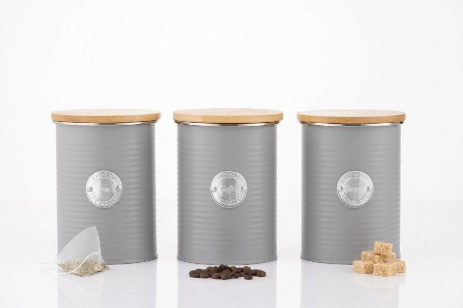 Typhoon Living Tea, Coffee & Sugar Storage Jars With Lid - Grey