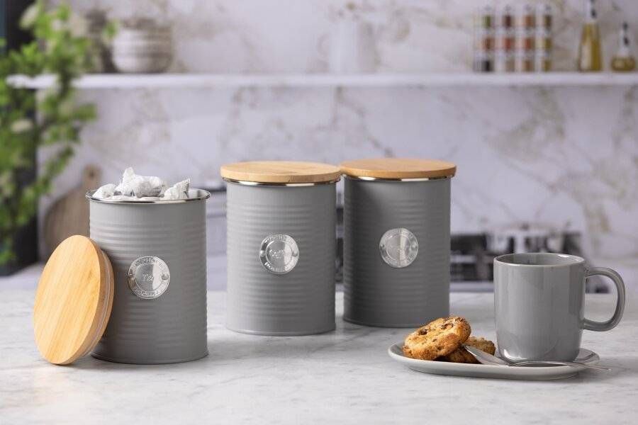 Typhoon Living Tea, Coffee & Sugar Storage Jars With Lid - Grey