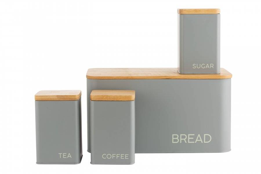 Typhoon Set of 4  Grey Tea, Coffee, Sugar, Bread Storage Jars With Lid