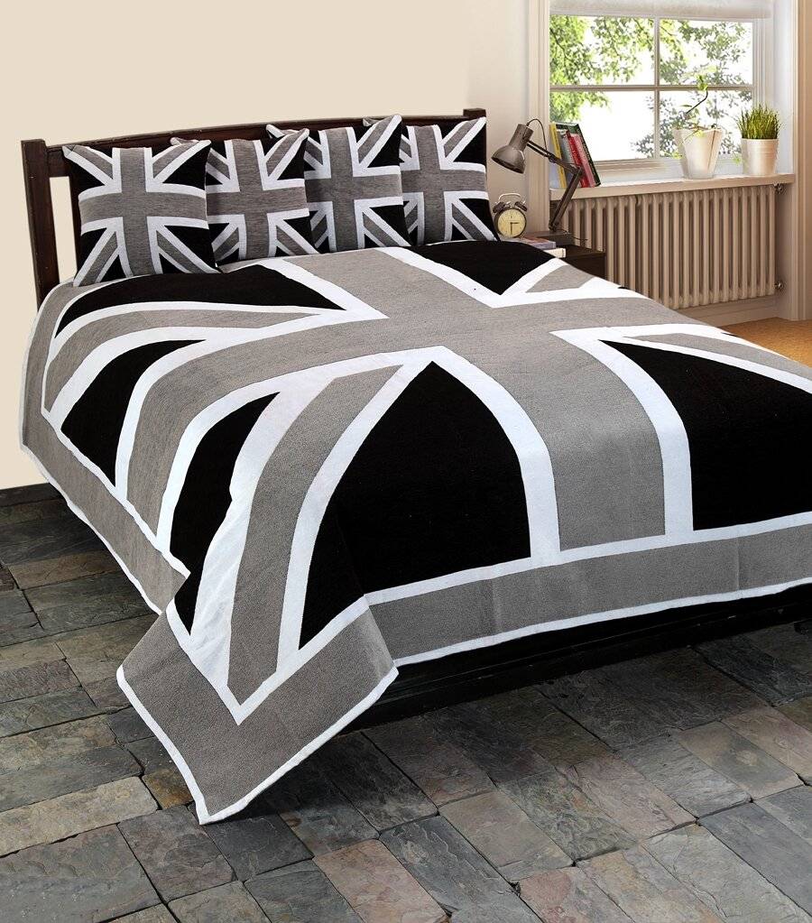 Union Jack Sofa King Size Bed or 2 Seater Throw - Grey,Black & White