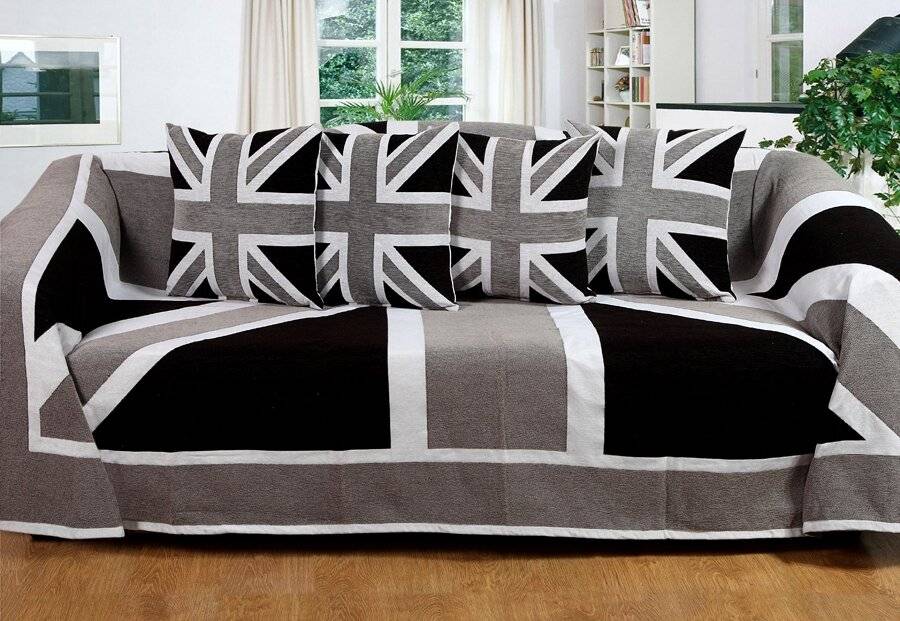 Union Jack Throw For, Sofa or Super King Size Bed - Grey/Black & White