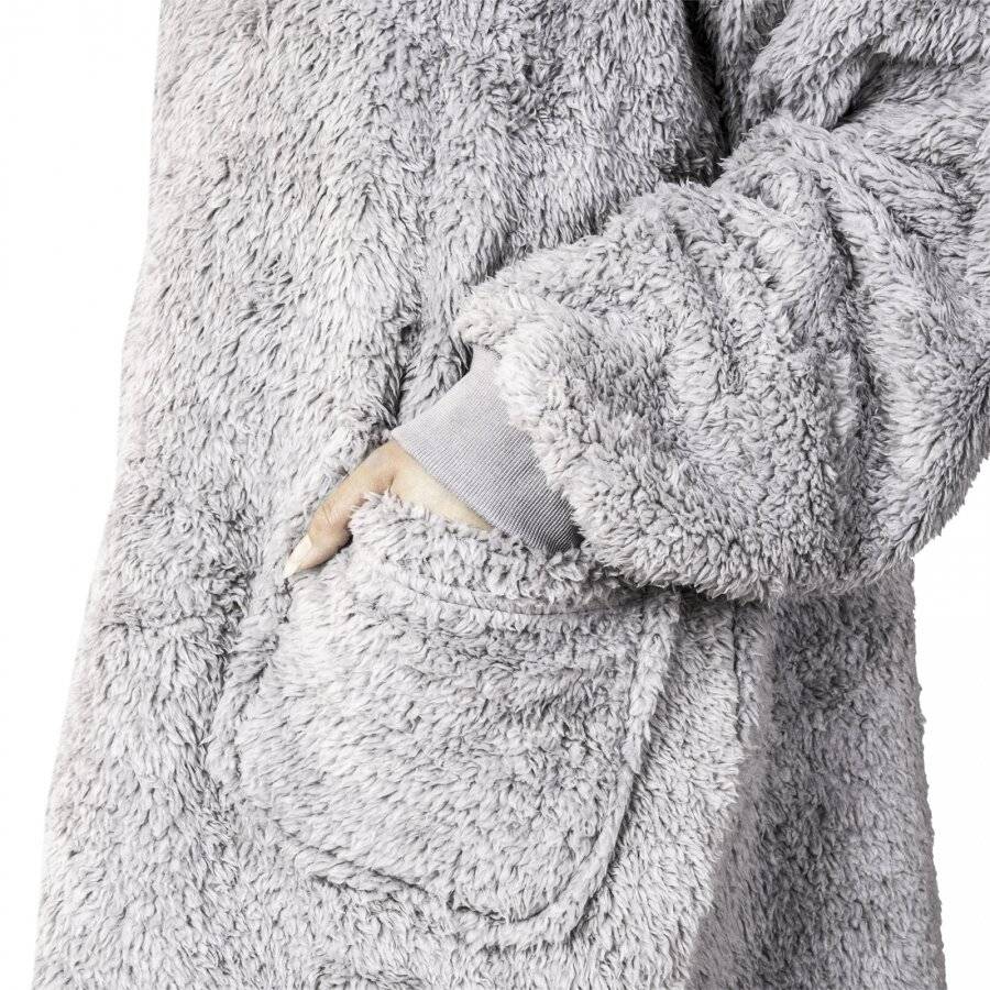 Unisex Oversized Microfiber Teddy Wearable Soft Hoodie Blanket, Grey