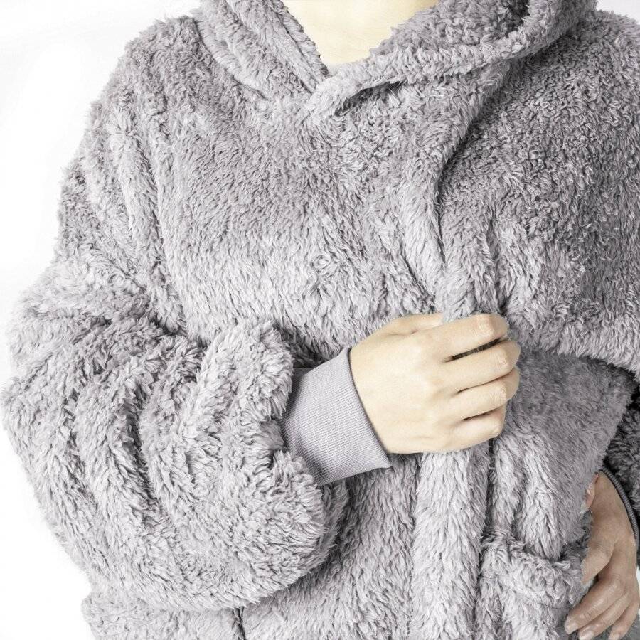 Unisex Oversized Microfiber Teddy Wearable Soft Hoodie Blanket, Grey