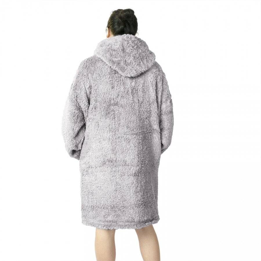 Unisex Oversized Microfiber Teddy Wearable Soft Hoodie Blanket, Grey