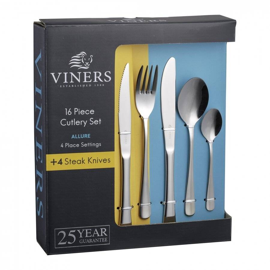 Viners Allure 16 PCs Stainless Steel Cutlery Set - 4 Free Steak Knives
