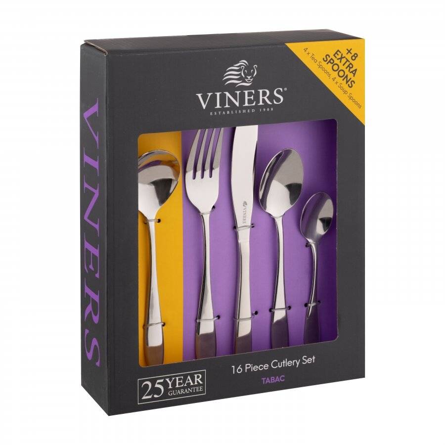 Viners Tabac 16 PCs 18.0 Cutlery Set - 4 Free Tea & Soup Spoons