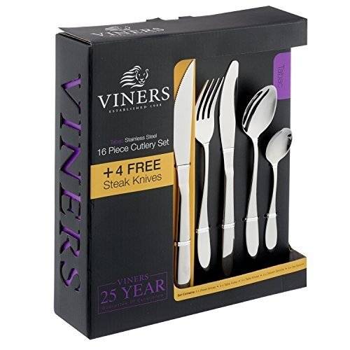 Viners Tabac 16 PCs Stainless Steel Cutlery Set - 4 Free Steak Knives