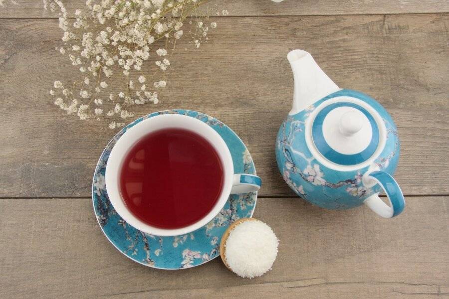 Floral Pattern Tea For One Teapot Cup Saucer Set - Gift Boxed, Teal
