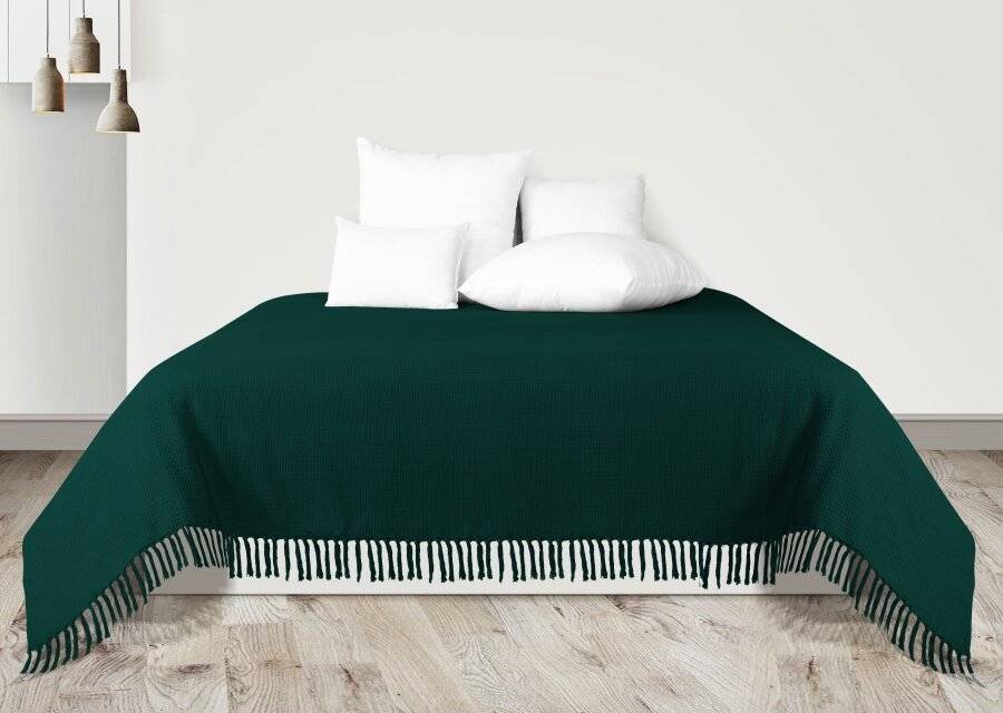 Waffle Design Handwoven Cotton King Size Bed Sofa Throw, Dark Green