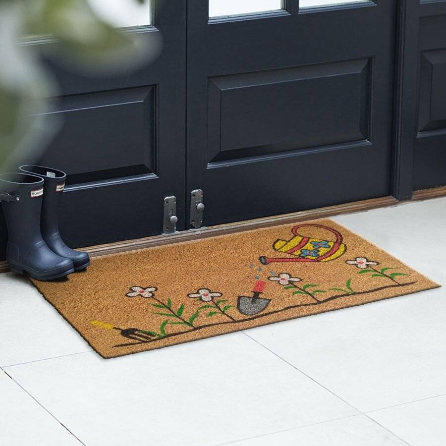 EHC Watering Can and Flowers Decorative Coir & PVC Backed Doormat