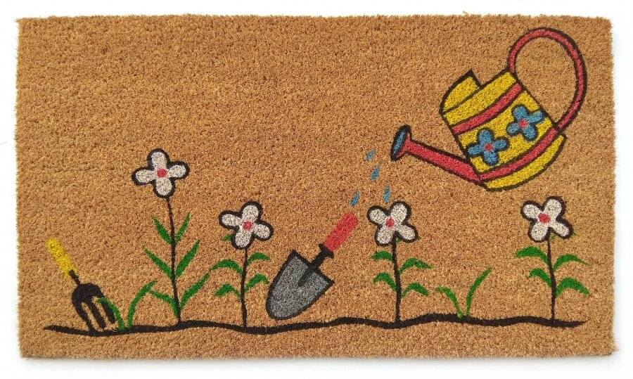 EHC Watering Can and Flowers Decorative Coir & PVC Backed Doormat