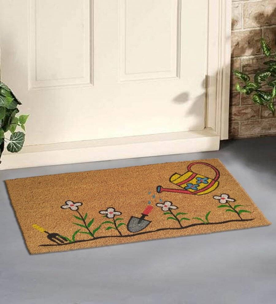 EHC Watering Can and Flowers Decorative Coir & PVC Backed Doormat