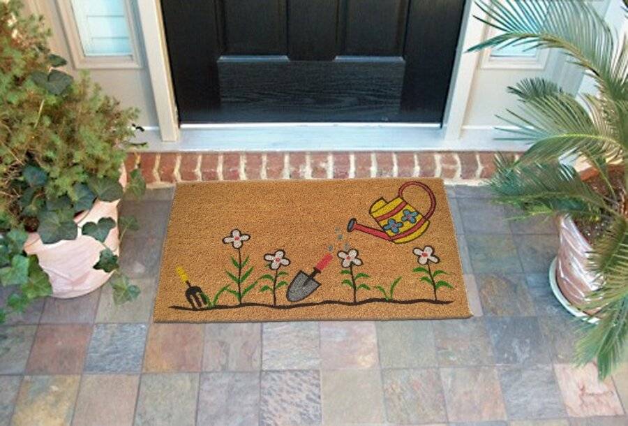 EHC Watering Can and Flowers Decorative Coir & PVC Backed Doormat